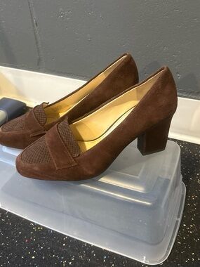 Alex Marie Brown Suede Block Heel Loafers